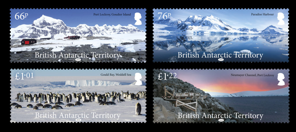 Four stamps showing different landscapes