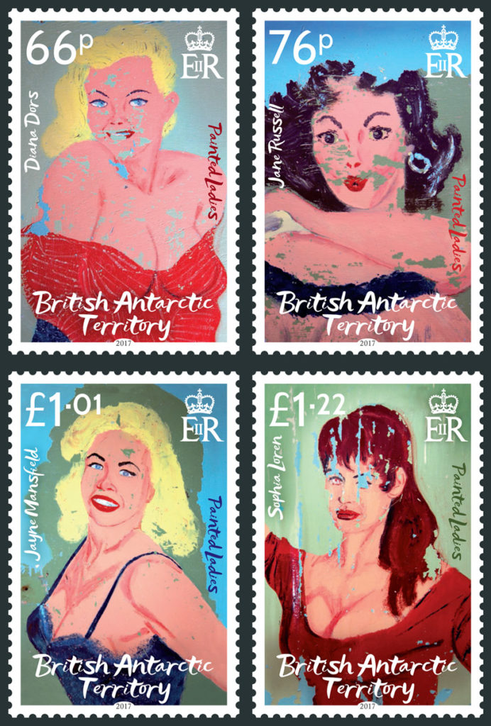4 stamps showing the painted ladies