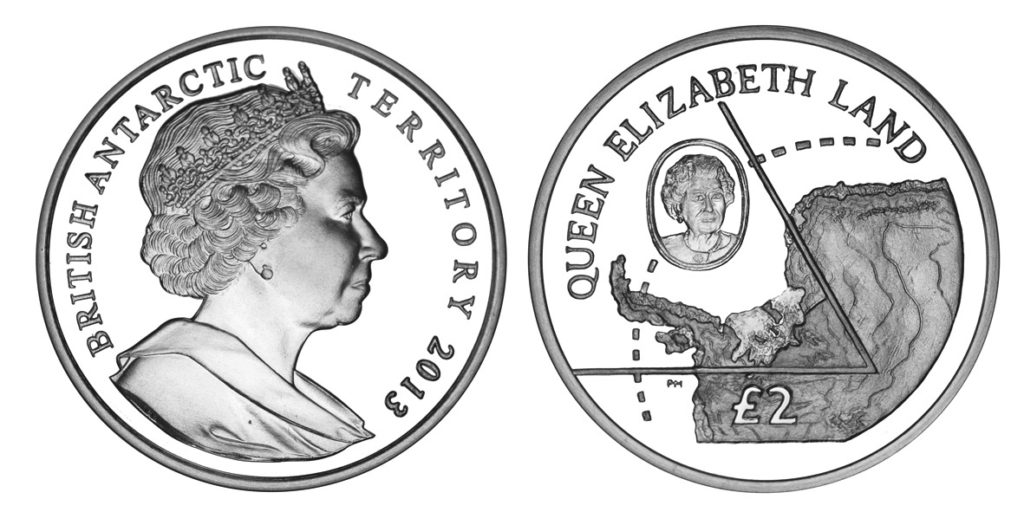 £2 coin showing Queen Elizabeth Land